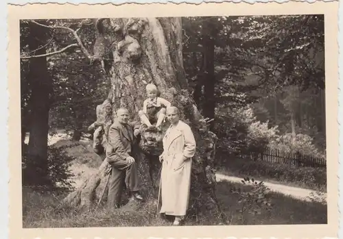 (F17107) Orig. Foto älteres Paar u. kleiner Junge an einem Baum 1937