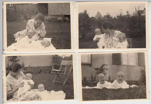 (F17019) 4x Orig. Foto Frau mit zwei Kleinkindern im Garten 1930er