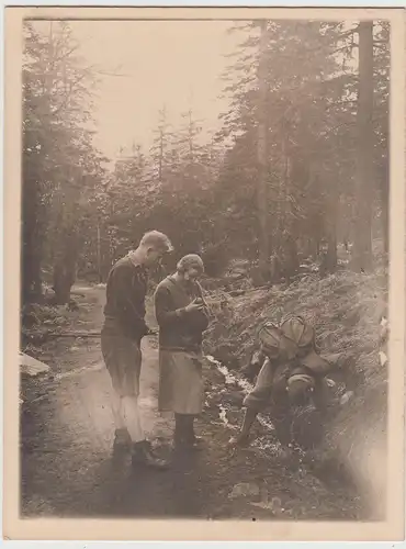 (F16562) Orig. Foto Wanderer unterwegs im Wald 1920er