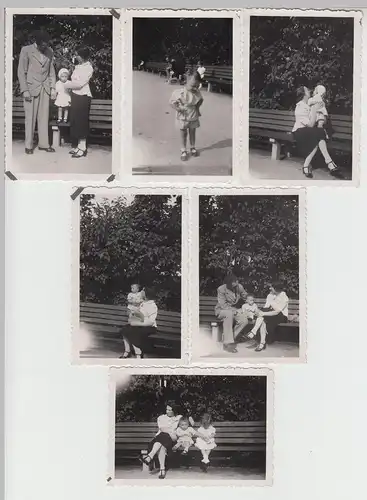 (F16398) 6x Orig. Foto Familie mit Kinder auf einer Parkbank 1937