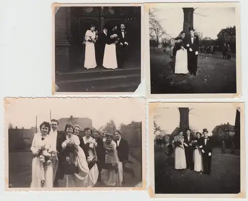 (F16142) 4x Orig. Foto Hochzeit in Grüna, Kirche 1951