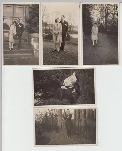 (F15917) 5x Orig. Foto Personen Spaziergang im Fortunapark 1928