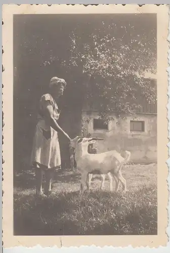 (F15759) Orig. Foto Frau mit Ziegen im Garten 1940er