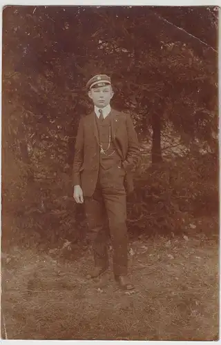 (F15514) Orig. Foto Porträt junger Mann / Student im Freien 1920er