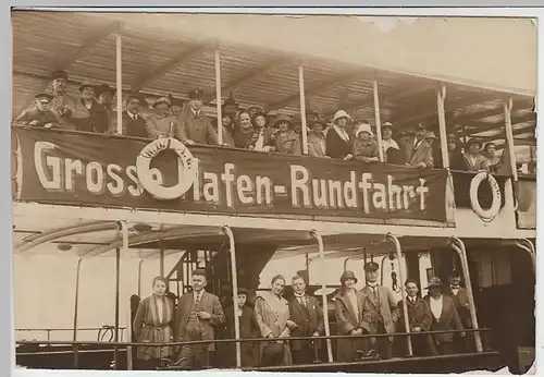 (F1488) Orig. Foto Hamburg, Fahrgäste im Dampfschiff, Hafenrundfahrt 1920er