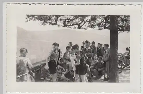 (F14170) Orig. Foto Stromberg (Hunsrück), Wanderung, Jungs an Kanonen 1938