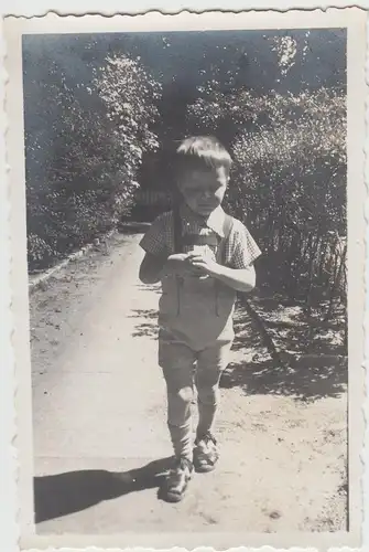 (F14046) Orig. Foto kleiner Junge Klaus aus Hamburg im Garten 1940er