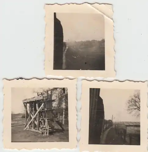 (F13903) 3x Orig. Mini-Foto Bad Bramstedt, Fahrt z. Lehrbaustelle, Bauwerk 1942