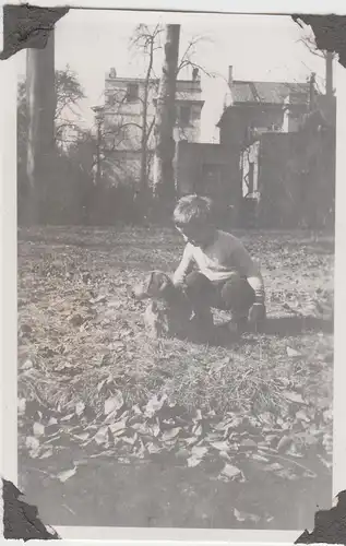 (F13901) Orig. Foto kleiner Junge Klaus mit Hund "Hexe" im Freien in Hamburg 194