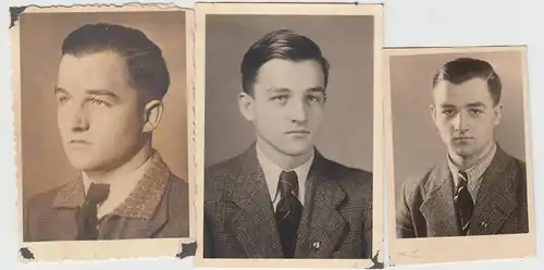 (F13898) 3x Orig. Foto Porträt Passfoto junger Mann Gerd aus Hamburg 1940er