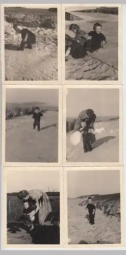 (F13757) 6x Orig. Foto Kinder am Strand, Mutti hilft beim Pullern 1940/50er