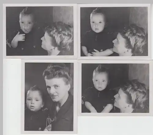 (F13756) 4x Orig. Foto junge Frau mit Kind, Ende 1940er