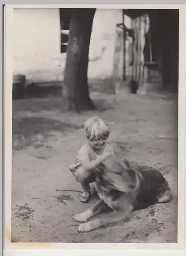 (F13331) Orig. Foto Kind Ursula mit Hund a.d. Hof i. Landsberg / Warthe 1929