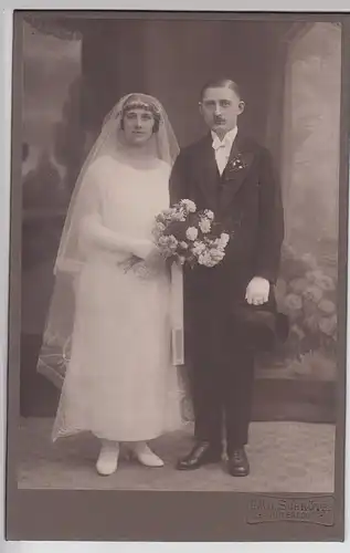 (F13137) Orig. Kabinettfoto Hochzeitspaar, Jüterbog um 1920