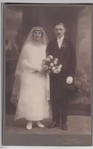 (F13136) Orig. Kabinettfoto Hochzeitspaar, Jüterbog um 1920