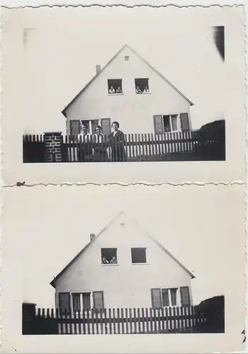 (F12912) 2x Orig. Foto Personen in und an einem Wohnhaus "Paulas Häuschen" 1936
