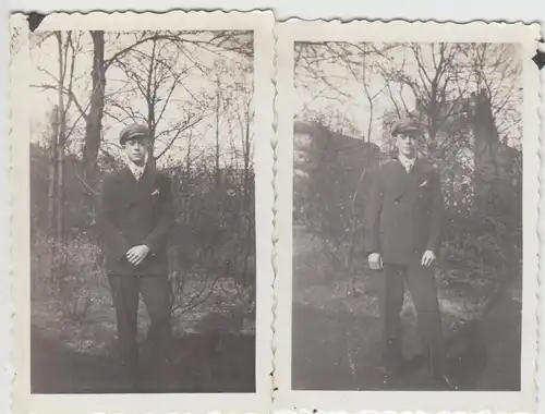 (F12884) 2x Orig. Foto junger Mann steht im Freien 1936