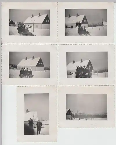 (F12859) 6x Orig. Foto Ein Dorf im Winter, Schlittenfahrt, vermutl. bei Chemnit