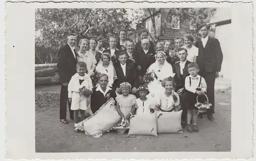 (F12825) Orig. Foto Hochzeit in Chemnitz, Gruppenbild Doppelhochzeit 6.6.1934