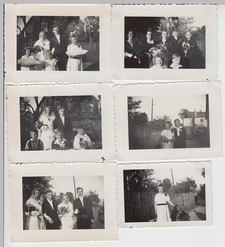 (F12823) 6x Orig. Foto Hochzeit, Gruppenbilder vor dem Haus 1934