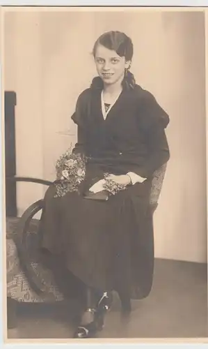 (F12822) Orig. Foto Mädchen Elfriede Bischof zur Konfirmation 1933