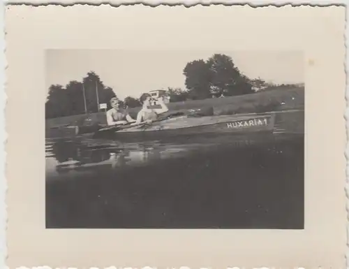 (F12172) Orig. Foto Paar im Sport-Ruderboot "Huxaria 1", 1930er