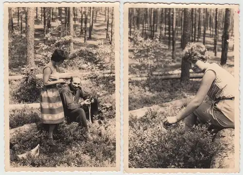 (F12053) 2x Orig. Foto Urlaub in Arendsee, DDR 1959, Spaziergang im Wald