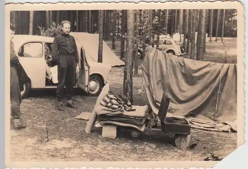 (F12049) Orig. Foto Urlaub in Arendsee, DDR 1959, Zelten m. Trabant P60