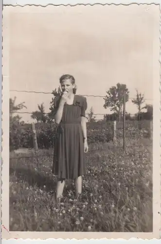 (F11927) Orig. Foto Mädchen Brigitte Salomon a. Halberstadt beißt i. Apfel 1953
