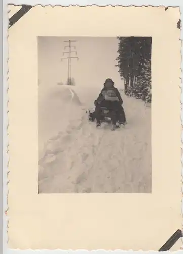 (F11752) Orig. Foto Pirna Graupa, Winter im Graupaer Wald, Kinder rodeln 1932
