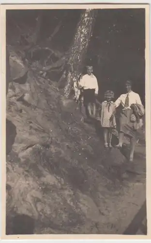(F11694) Orig. Foto Sächsische Schweiz, Mutter m. Kindern wandern, Bastei 1931