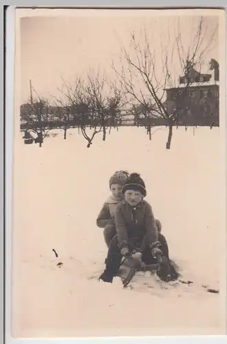 (F11600) Orig. Foto kleine Jungs mit Schlitten im Winter 1929/30