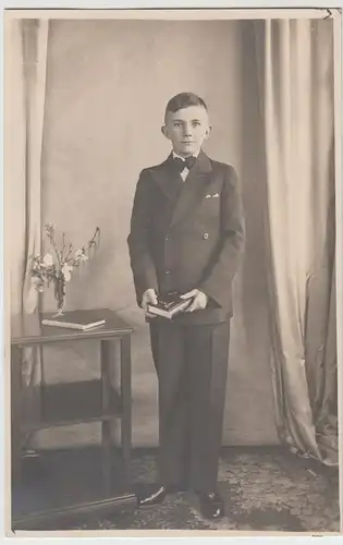 (F11557) Orig. Foto Junge im Anzug, Konfirmation, Kabinettfoto 1930er