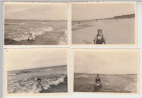 (F11333) 4x Orig. Foto Frauen baden i.d. Ostsee, i.d. Nähe d. RAD Lagers Bannemi