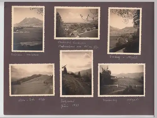 (F10878) 12x Orig. Fotos Reise Gaisalpsee, Sonthofen u.a. 1932, eingeklebt auf