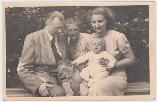 (F10833) Orig. Foto Zoo Leipzig, Familie mit Löwen-Baby, nach 1945