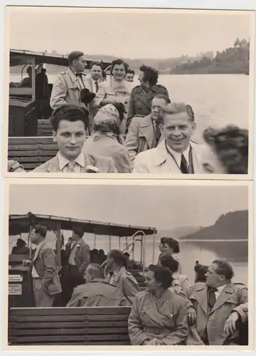 (F10491) 2x Orig. Foto Saalburg, Personen auf dem Linienschiff Saalburg - Saaldo