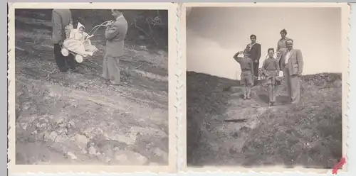 (F10485) 2x Orig. Foto Niederdorla, Spaziergang mit Kinderwagen 1956