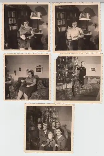 (F10472) 5x Orig. Foto Personen zu Hause in Jena, Weihnachten 1955