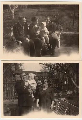 (F10448) 2x Orig. Foto Jena, Personen mit Kleinkind im Garten 1954
