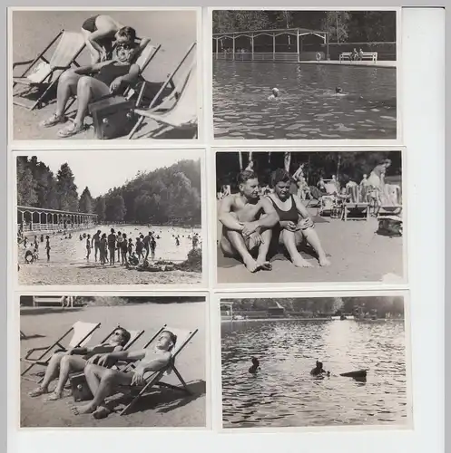 (F10442) 8x Orig. Foto Rastenburg, Personen im Freibad 1952