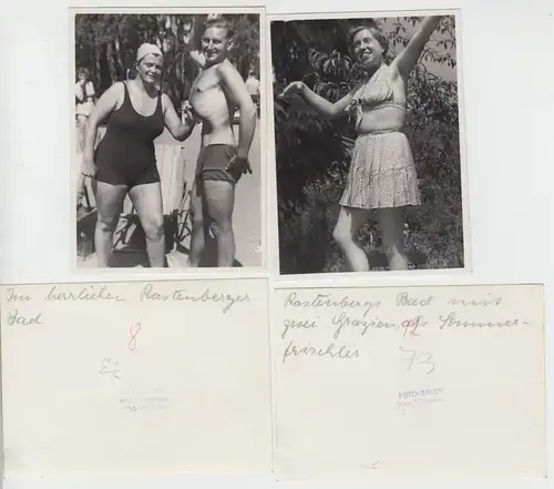 (F10442) 8x Orig. Foto Rastenburg, Personen im Freibad 1952