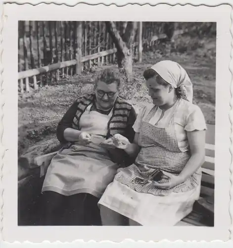 (F10437) Orig. Foto Jena, Damen betrachten Fotos im Garten 1950
