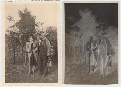 (F10409) Orig. Foto Paar, Spaziergang in Kunitz 1950, inkl. Negativ