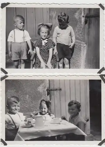 (F10283) Orig. Foto Kinder im Haus-Hof, am Kaffeetischchen, 1930er