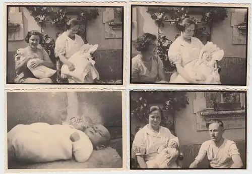 (F10253) 4x Orig. Foto Personen mit Kleinkind und Gans im Freien, 1930er