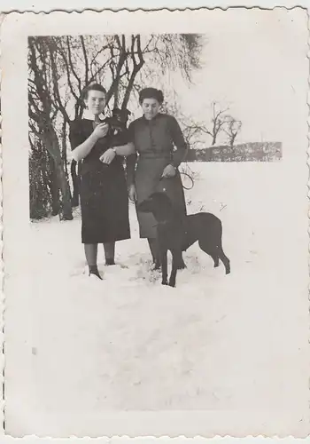 (F10049) Orig. Foto Frauen mit Hund im Winter 1940er