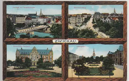 (93187) AK Zwickau, Sachsen, Postamt, Paradiesbrücke 1912