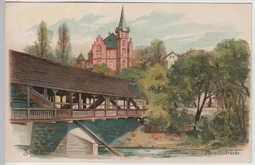(74883) AK Zwickau, Paradiesbrücke, m. aufgeklebtem Dekor, bis 1905