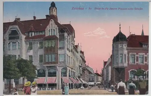 (110931) AK Zwickau i.Sa., Blick i.d. Innere Plauen'sche Straße 1917
